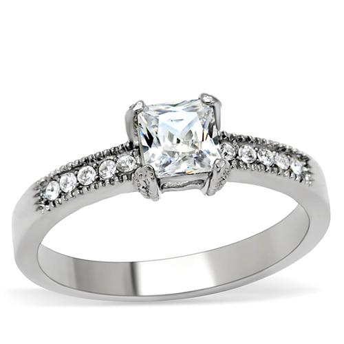 0.8CT PRINCESS CZ SOLITAIRE PLUS STAINLESS STEEL RING-4 sizes